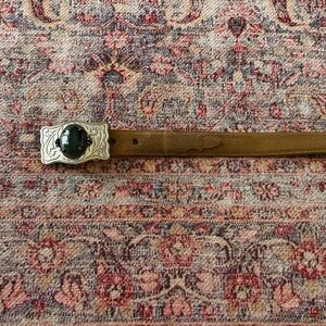 Tony Lama 47632 Caramel Brown Belt w/Silver-Tone Buckle and Green Stone